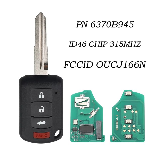 2016-2017 Mitsubishi Outlander Lancer / 4-Button Remote Head Key with Shoulder / PN: 6370B945 / OUCJ166N (AFTERMARKET)